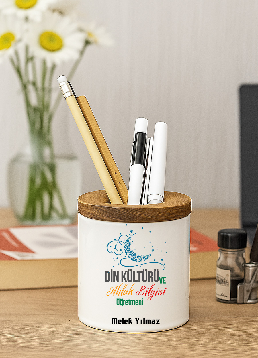 Dik Kültürü Öğretmeni Ahşap Kapaklı Kalemlik